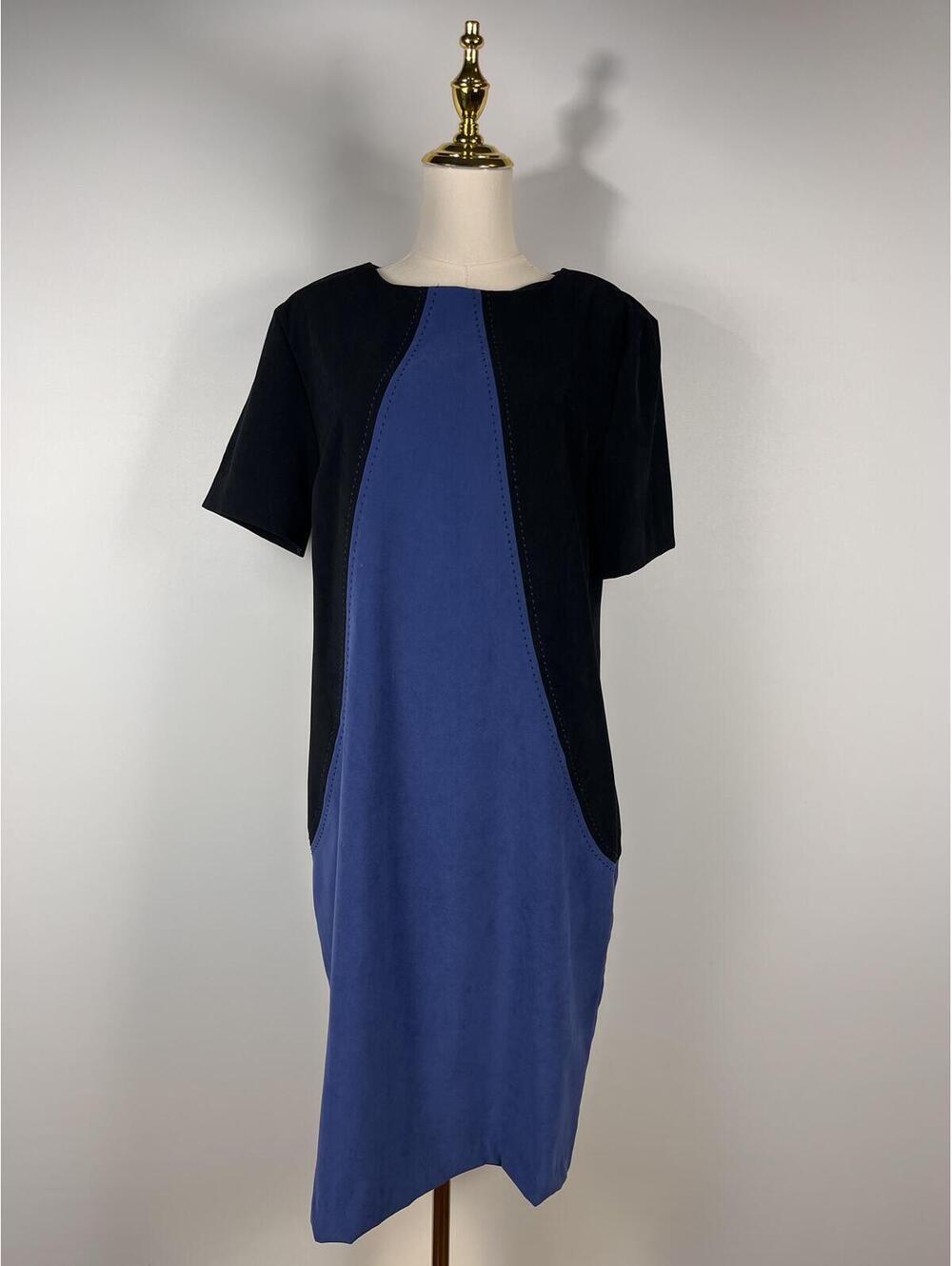 Vintage Sag Harbor Size 14 Colorblock Shift Dress Blue Black Minimalist Mod